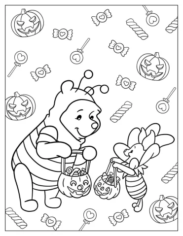 Coloring Page Of Winnie The Pooh And Piglet On Halloween