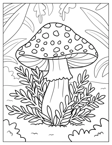 Beautiful Mushroom Growing With Weeds Coloring Page