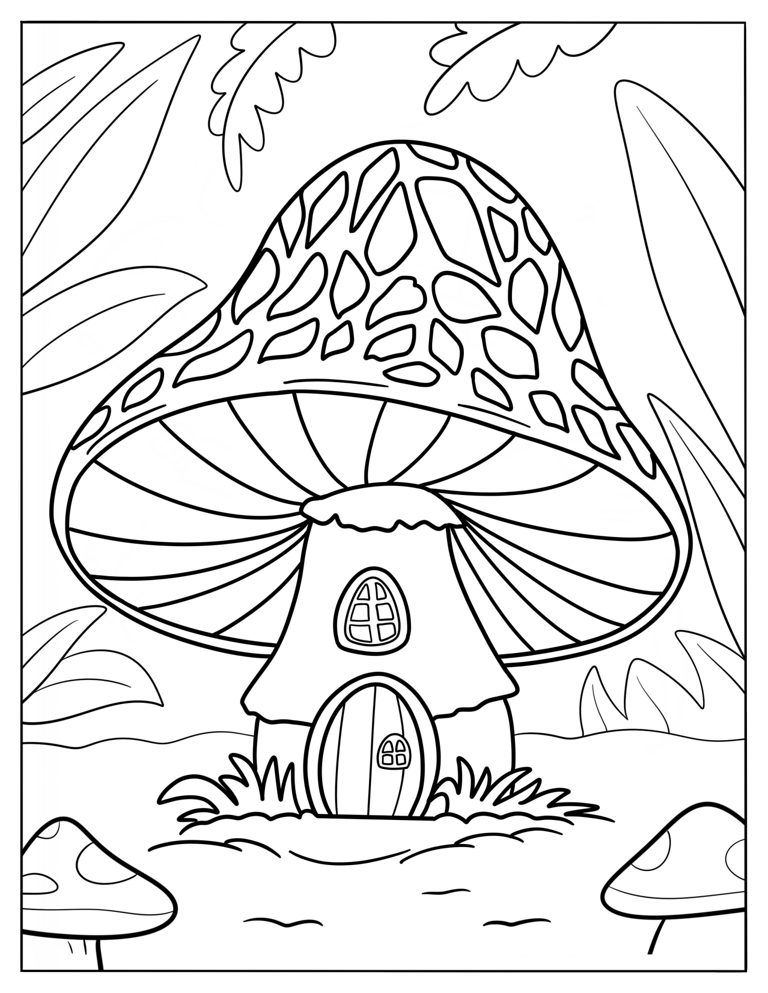 Adorable Mushroom House Coloring Page For Kids