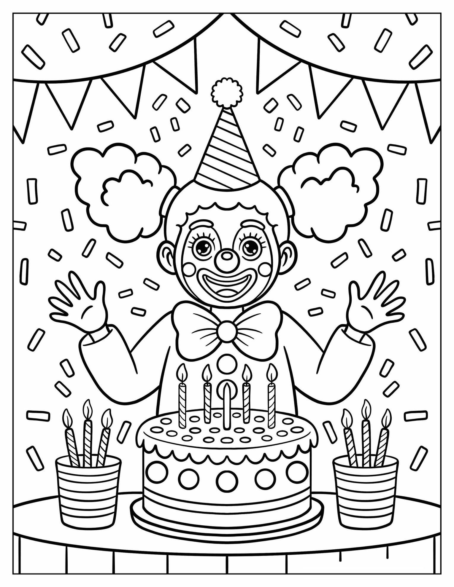 Birthday Clown Girl With A Large Cake Coloring Sheet for Kids