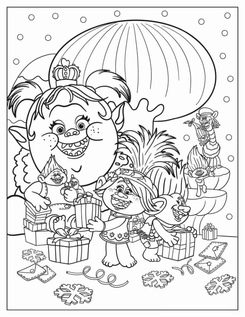 Poppy, Bridget, and Troll Friends Opening Presents On Christmas
