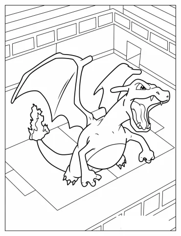 Ferocious Charizard Flying Out Of Pokemon Stadium To Color