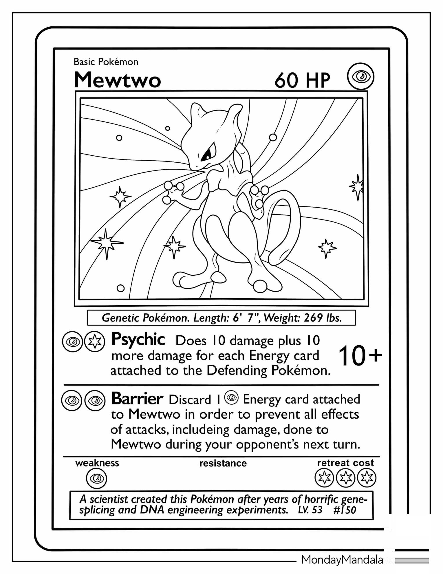 Mewtwo Pokemon Card Coloring Sheet