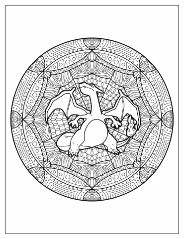 Coloring Page of Charizard Mandala