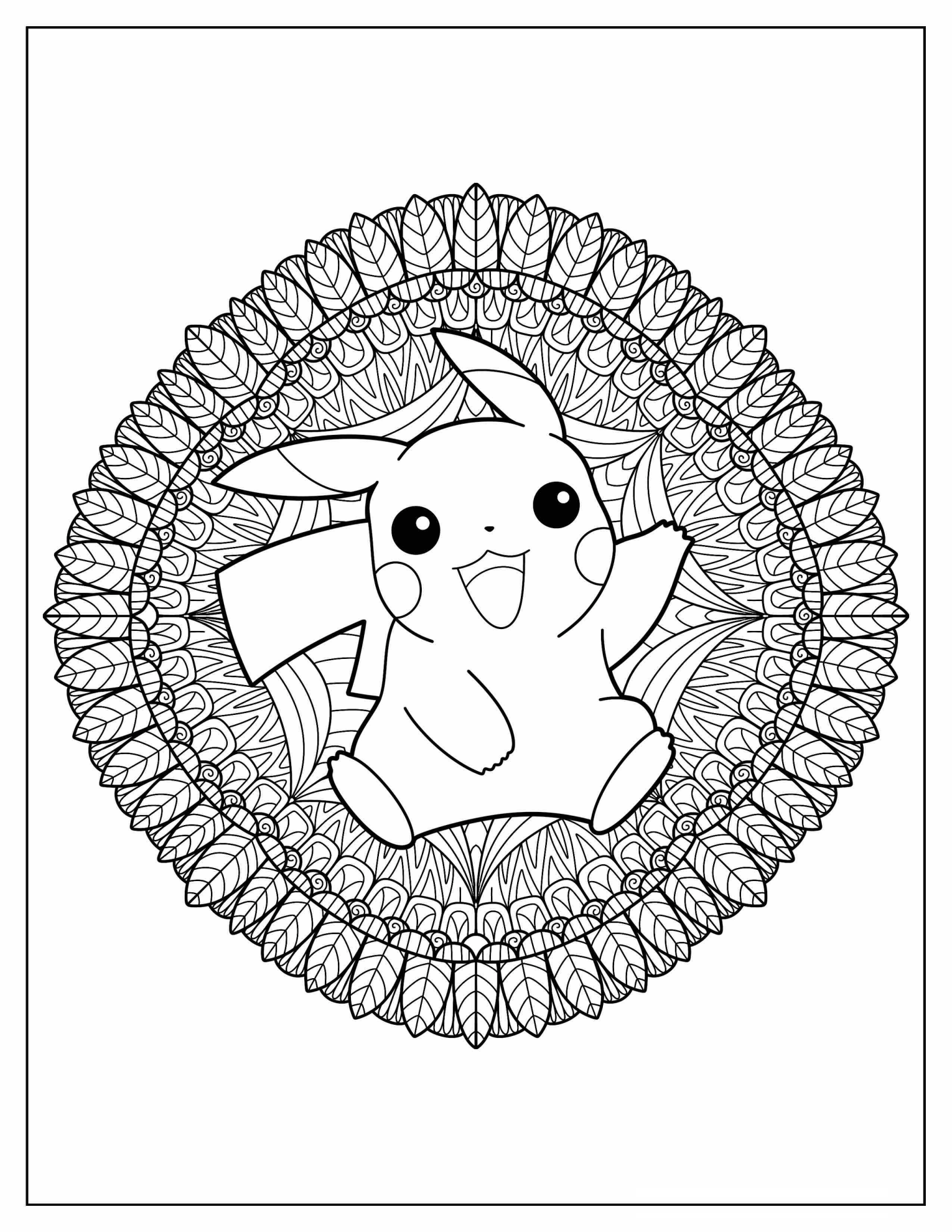 Intricate Mandala With Pikachu Inside Coloring In