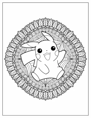 Intricate Mandala With Pikachu Inside Coloring In