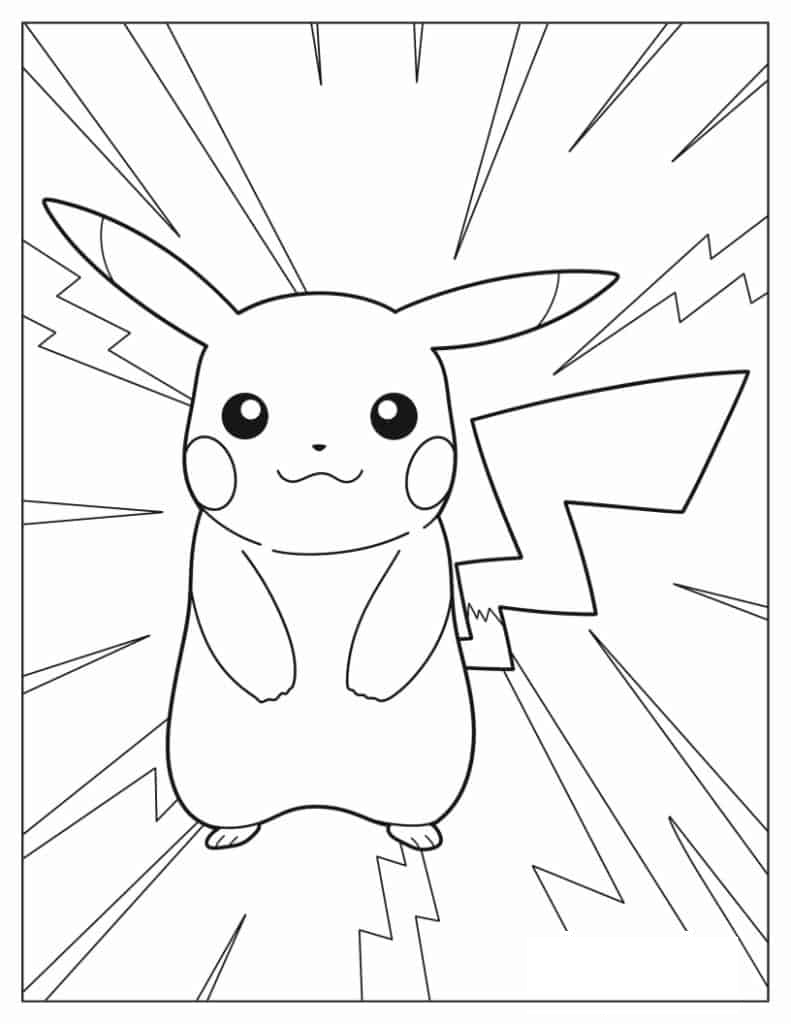 Easy Pikachu With Electricity Coloring Page