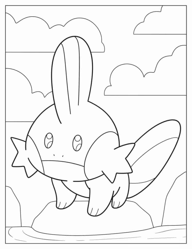 Adorable Mudkip Standing On Rock Coloring In