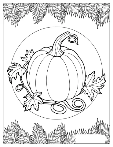 Pumpkin With Vines And Fall Leaves