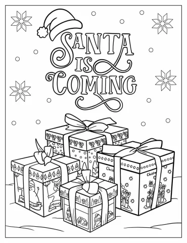 Santa Is Coming Words Above Christmas Presents