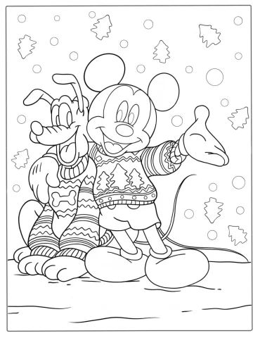 Mickey Mouse And Pluto Wearing Christmas Sweaters