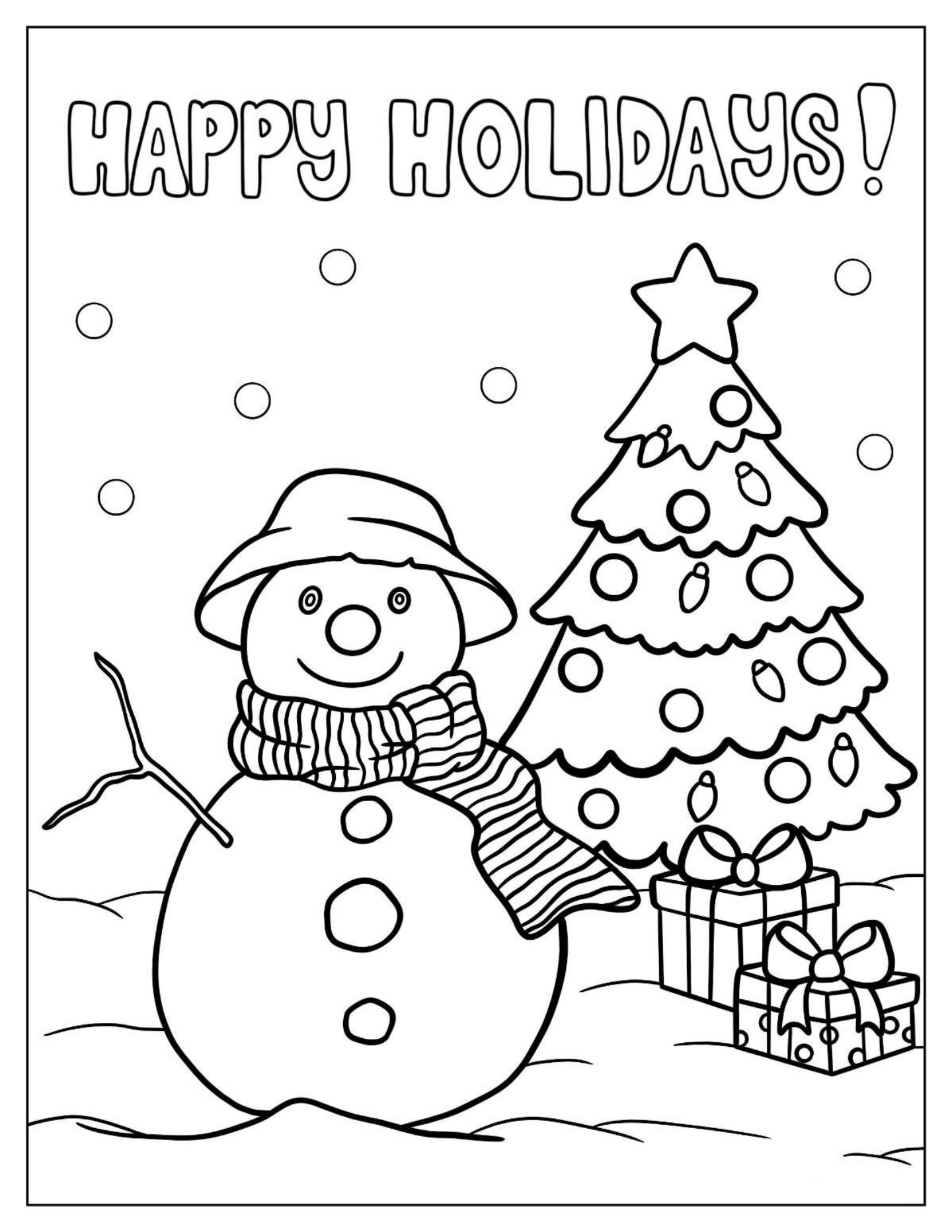 Happy Holidays Snowman And Christmas Tree