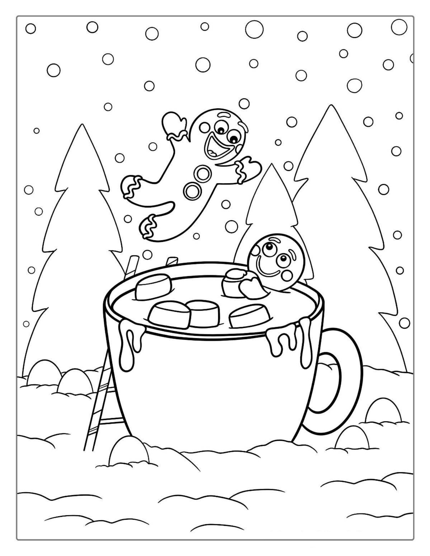 Coloring Page Of Gingerbread Men In Hot Chocolate