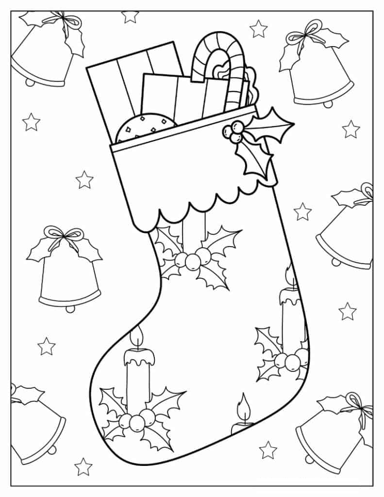 Christmas coloring page of Pretty Christmas Stocking With Gifts