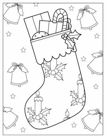 Christmas coloring page of Pretty Christmas Stocking With Gifts