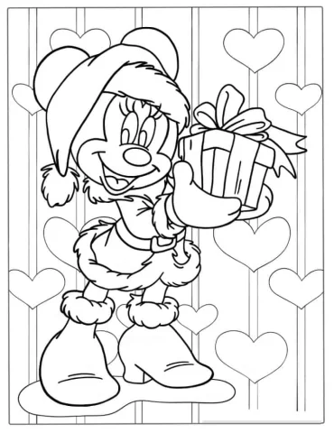Christmas coloring page of  Minnie Mouse In Santa Outfit