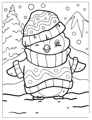 Christmas coloring page of  Christmas Penguin Dancing In Snow
