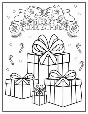 Christmas coloring page of Christmas Presents With Big Bows