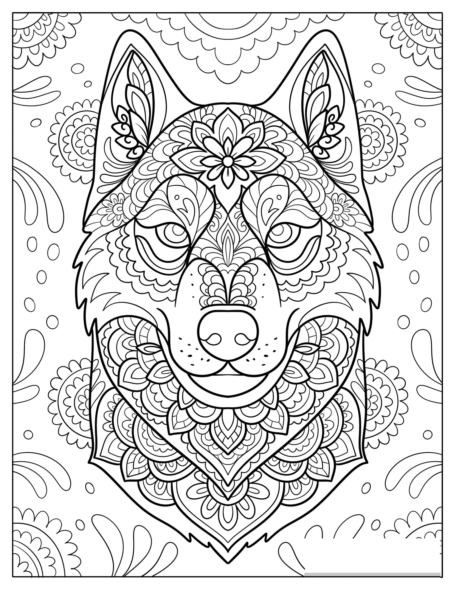 Majestic Husky Mandala Coloring Sheet for Adults