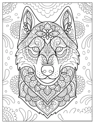Majestic Husky Mandala Coloring Sheet for Adults