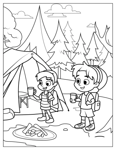 Children Holding Cups In Camping Site To Color