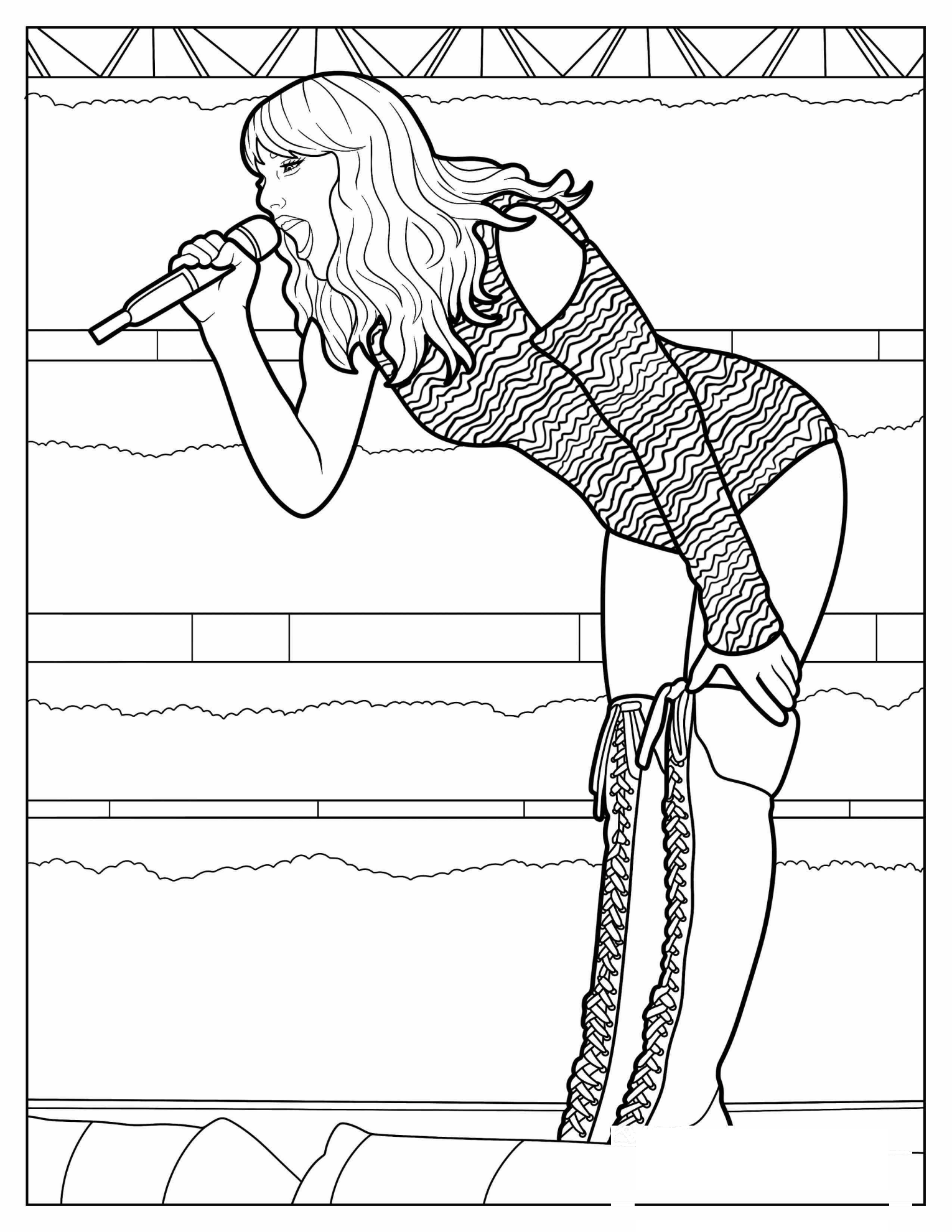 Realistic Coloring Sheet Of Taylor Swift In Concert