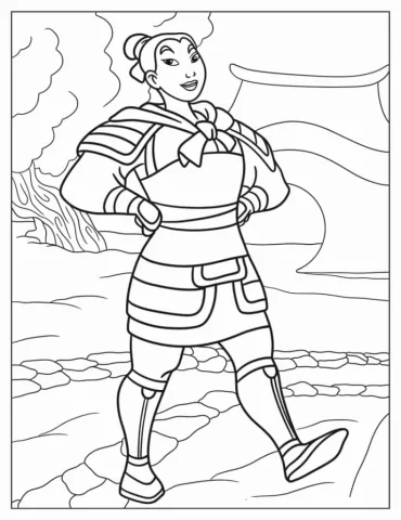 Mulan Wearing Armor Coloring In