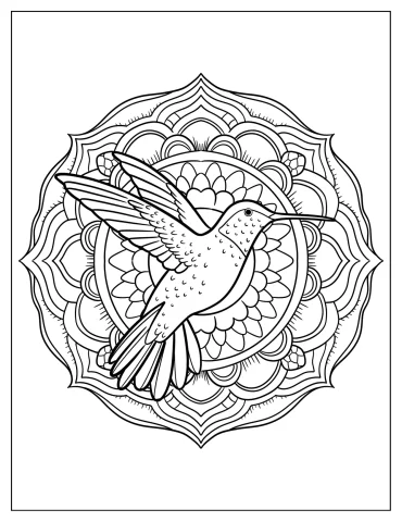 Elegant Hummingbird Mandala Coloring Page