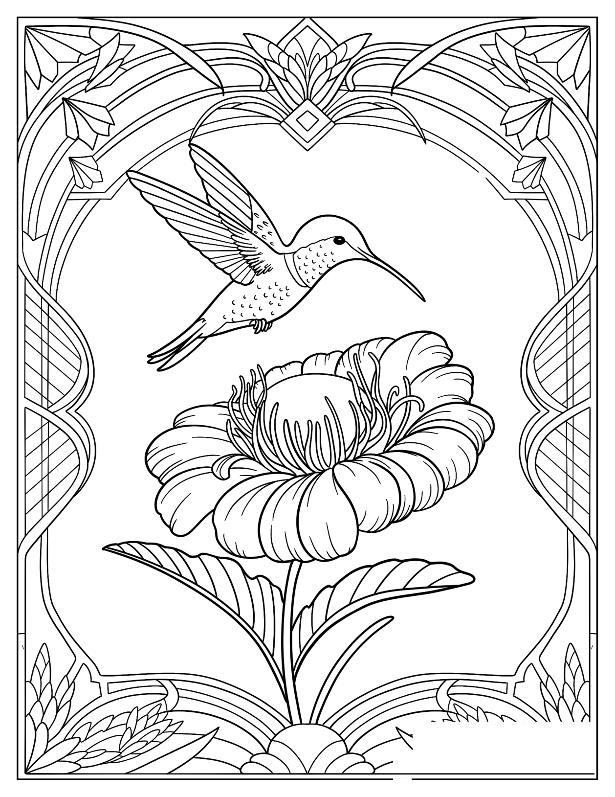 Baby Hummingbird Hovering Above A Large Flower