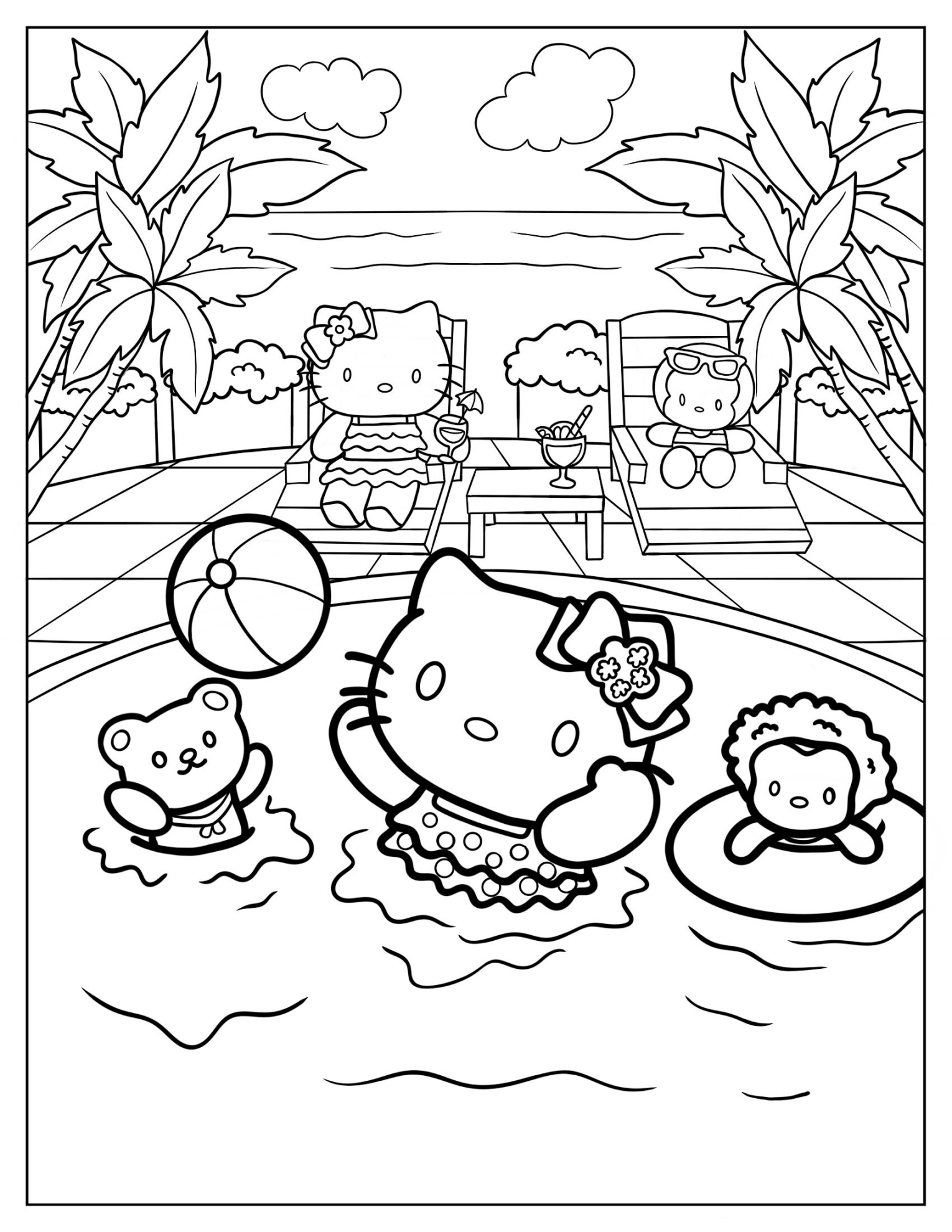 Hello Kitty Playing In The Pool With Friends