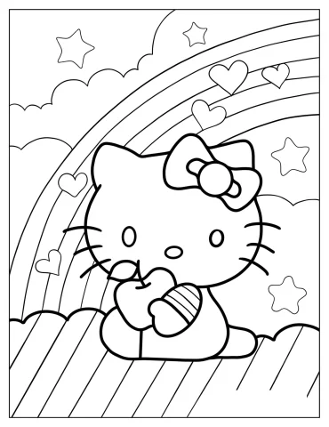 Hello Kitty Eating Apple To Color