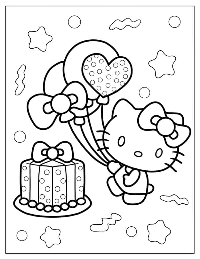Happy Birthday Hello Kitty Coloring Page