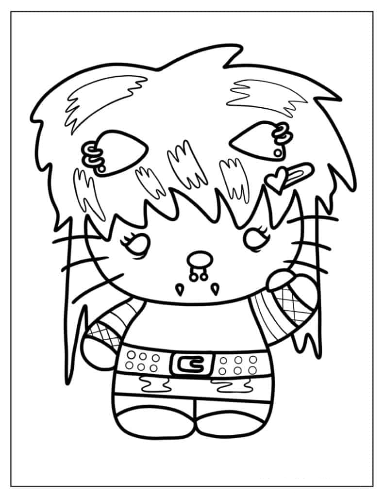 Goth Hello Kitty Coloring Page