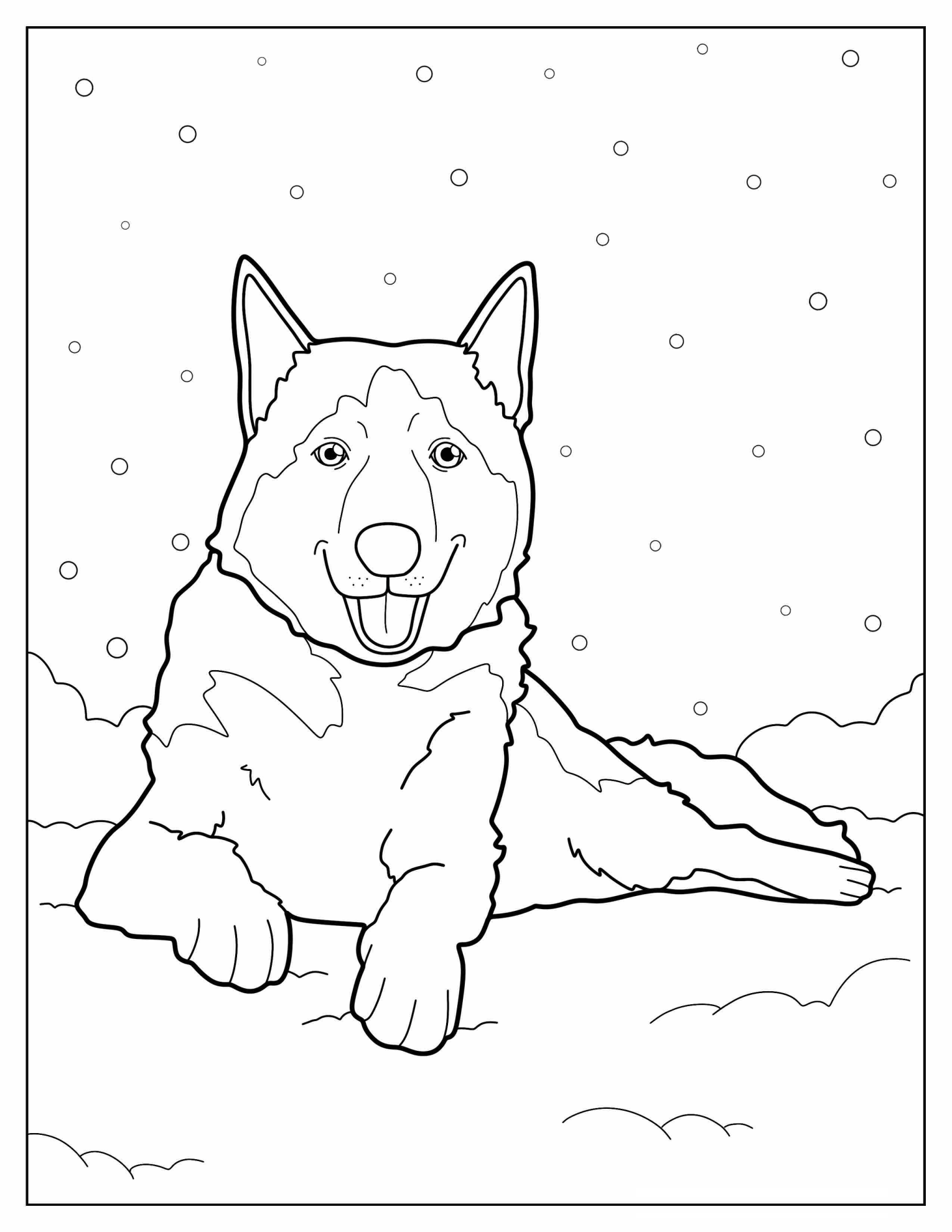 Husky In The Snow Coloring In