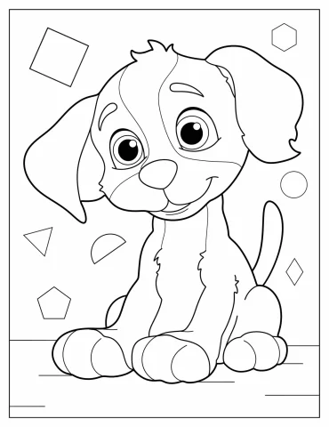 Cute Cartoon Puppy Coloring Page For Kids