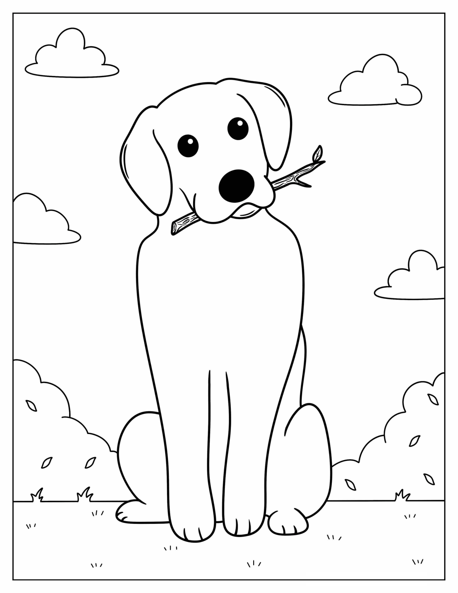 Easy Outline Of Dog With Stick