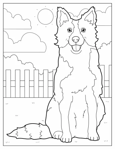 Border Collie Dog In Backyard Coloring Sheet