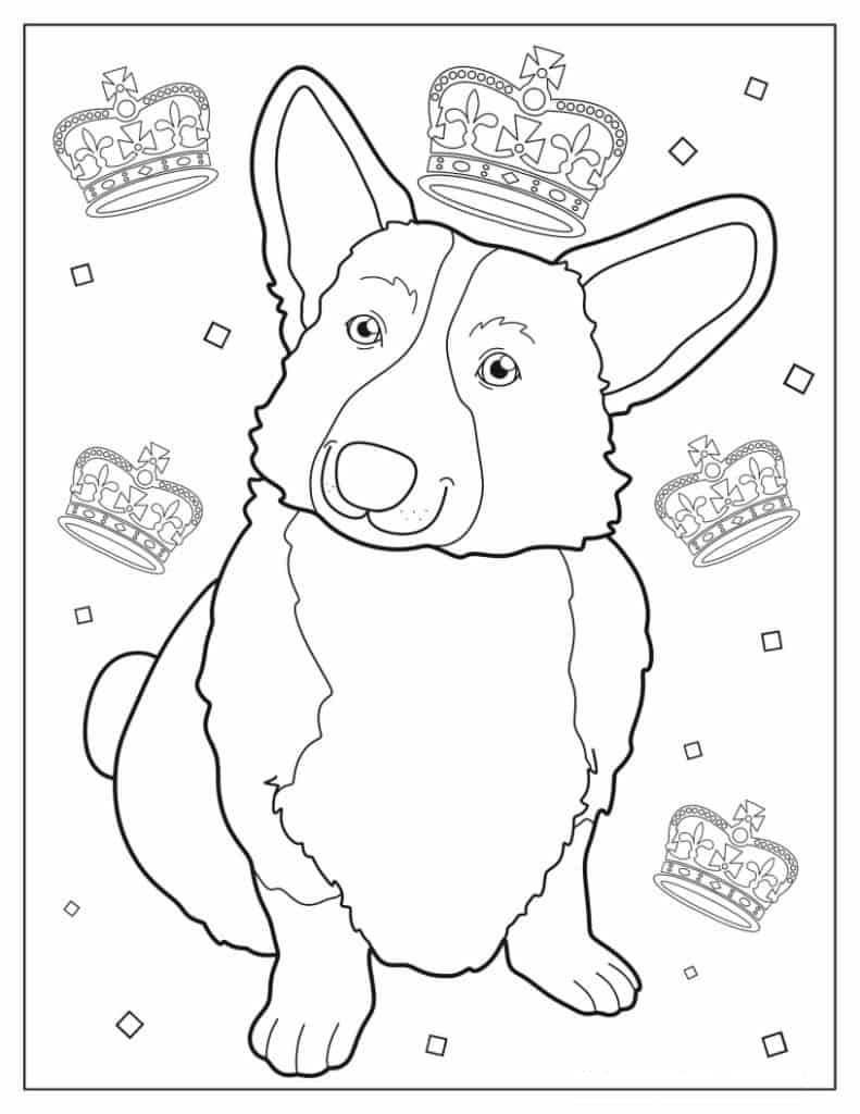 Kawaii Queen_s Corgi Coloring Sheet
