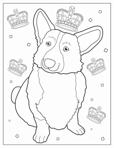 Kawaii Queen_s Corgi Coloring Sheet