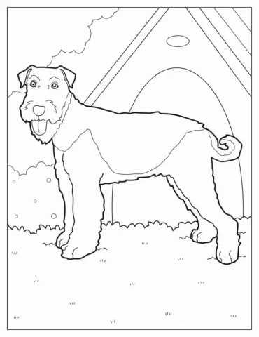 Coloring Page Of Terrier In Front Of Dog House