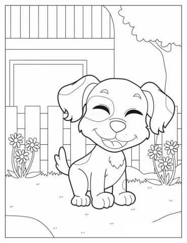Kawaii Cartoon Dog In Backyard