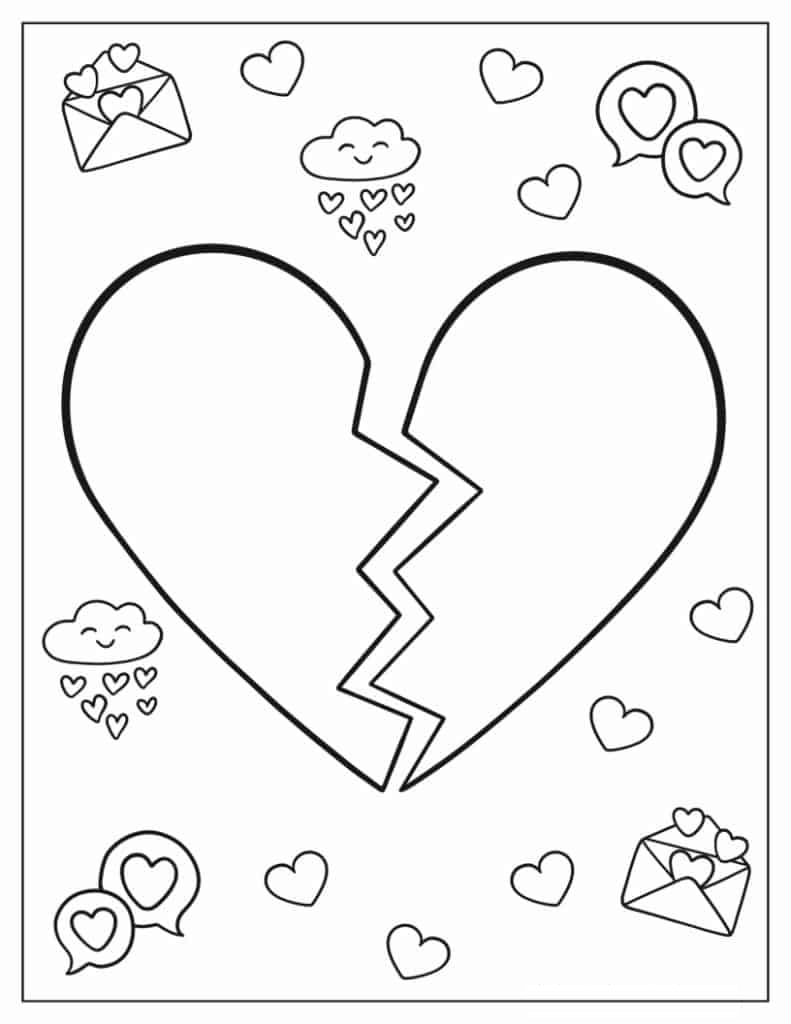 Easy Coloring Page Of Broken Heart