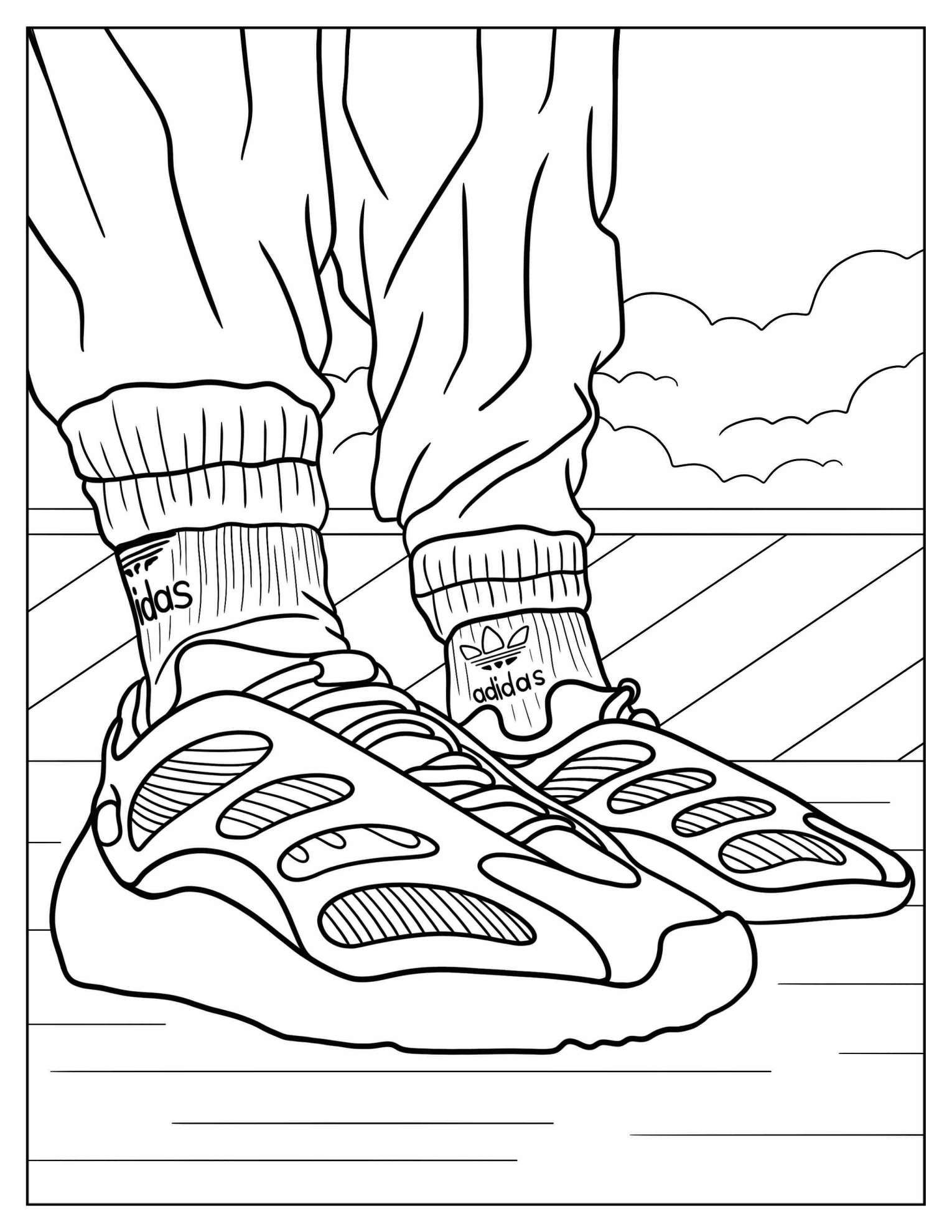 Man Wearing Yeezy Mono Safflower With Adidas Socks
