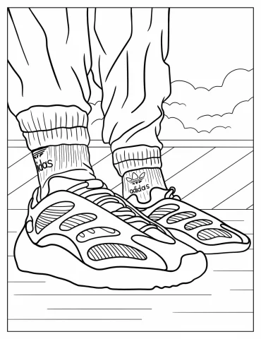 Man Wearing Yeezy Mono Safflower With Adidas Socks