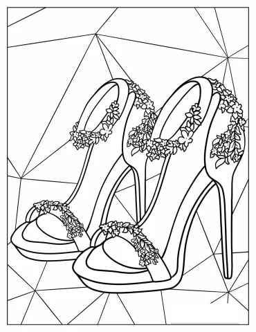 Coloring Sheet Of Floral Bridal High Heels