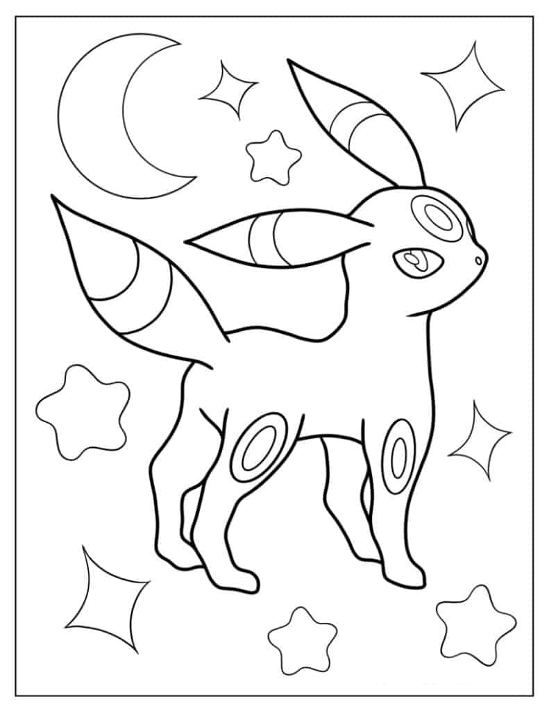 Kawaii Umbreon Eevee Coloring Sheet
