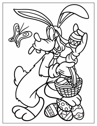 Coloring Page Of Goofy Collecting Easter Eggs