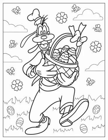 Goofy Carrying Basket Of Easter Eggs Coloring Sheet