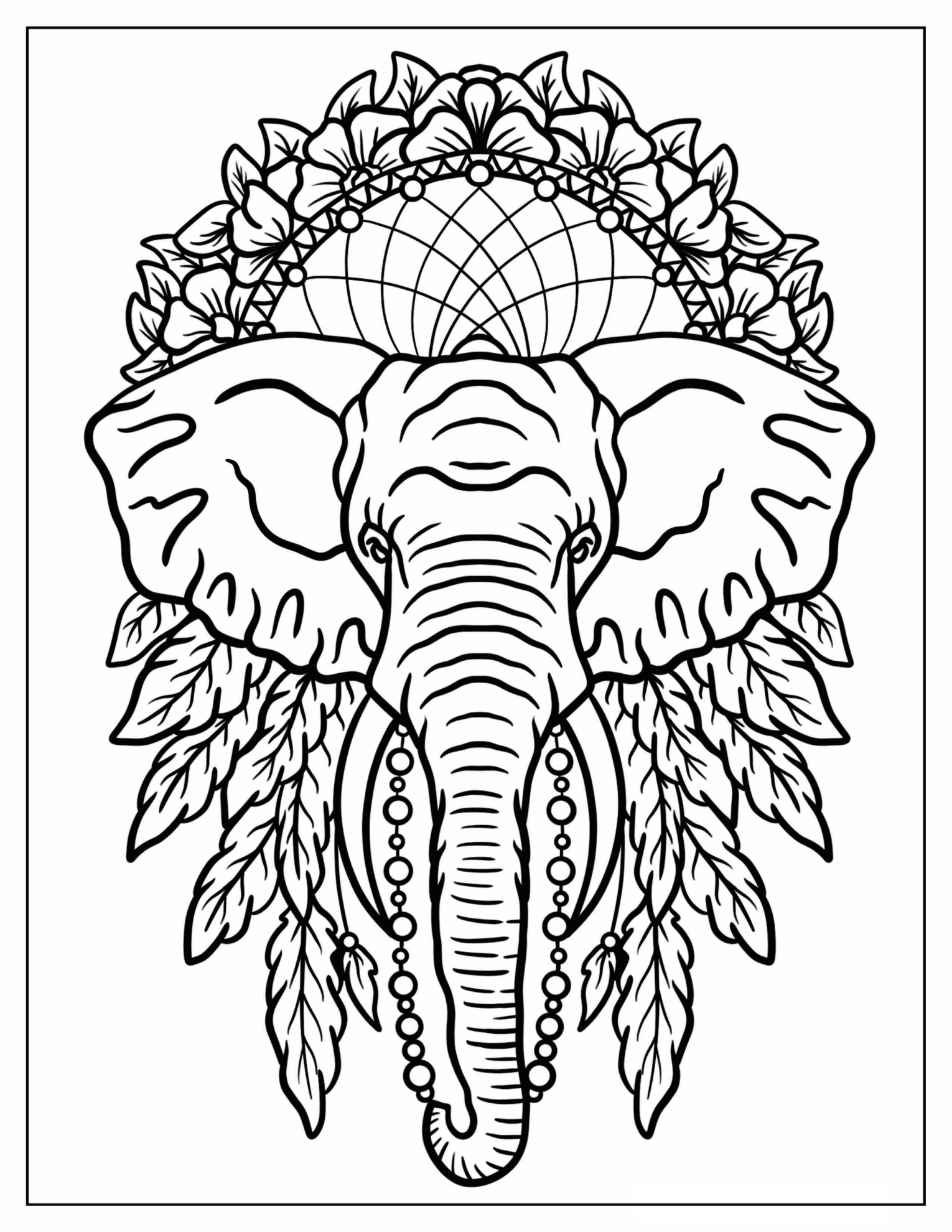 Majestic Elephant Dreamcatcher With Flowers