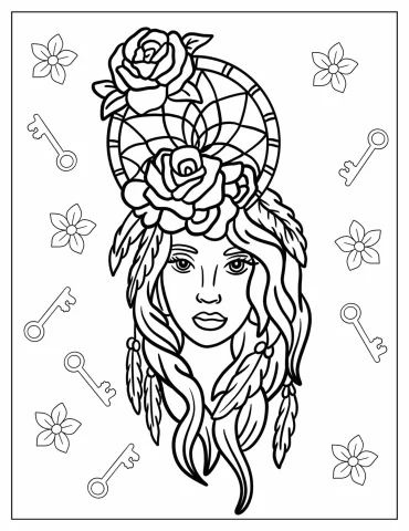Dreamcatcher As A Headdress Coloring Sheet